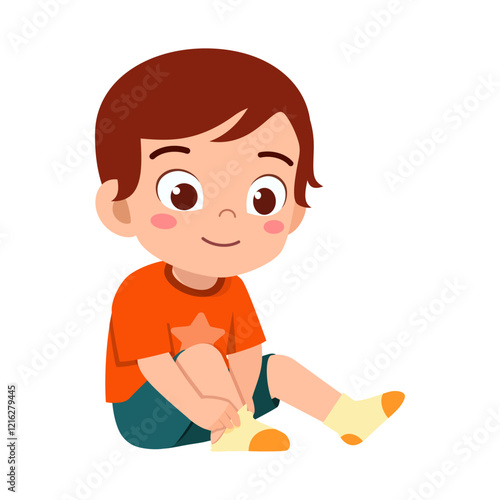little kid do dressing process wearing shoes or socks