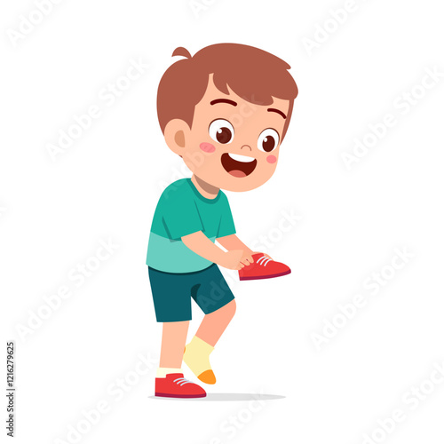 little kid do dressing process wearing shoes or socks