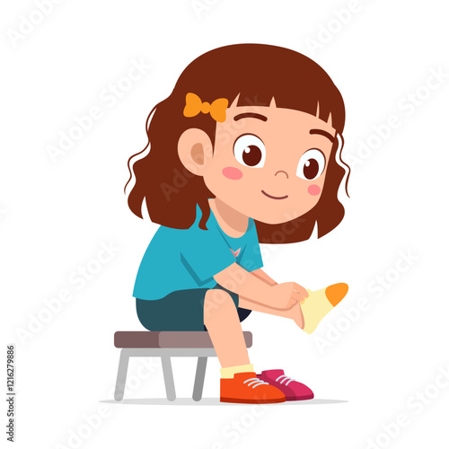 little kid do dressing process wearing shoes or socks