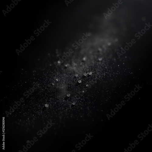 Dust particles settle on a black surface with a subtle glow, light, ambiance photo