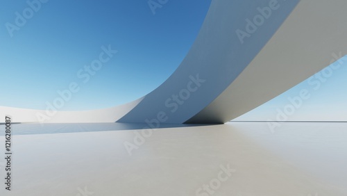 Fototapeta Naklejka Na Ścianę i Meble -  3d render of abstract modern architecture with empty cement floor, minimal exterior, car presentation background