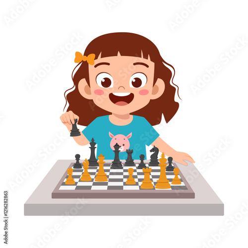 little kid playing chess and thinking hard