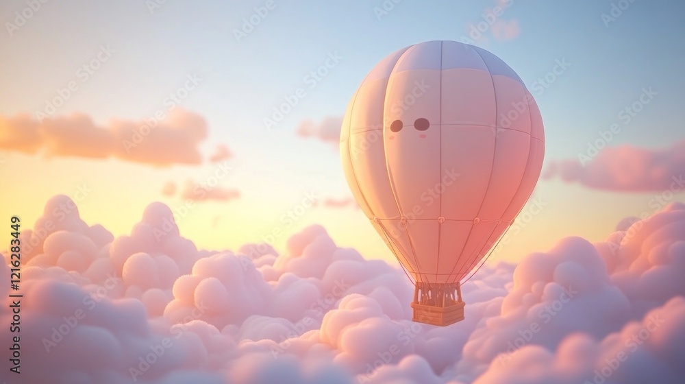 Fototapeta premium Serene Sunset Hot Air Balloon Ride Above Dreamy Cloudscape