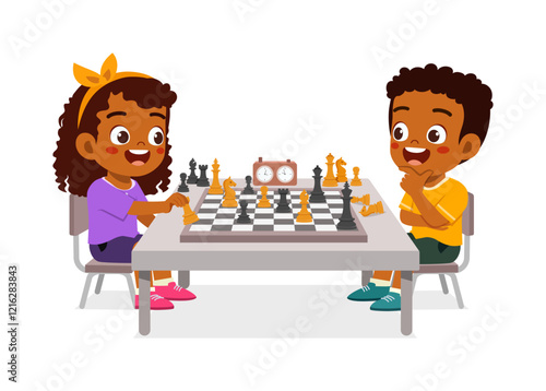 little kid playing chess with friend together