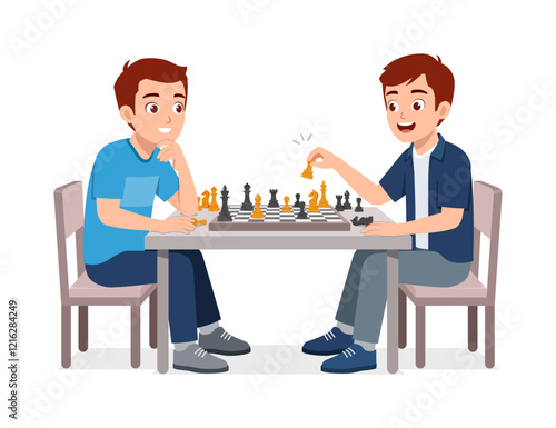 two men play chess and thinking hard