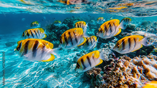 Stunning Underwater Scene: Vibrant Yellow Fish in a Coral Reef