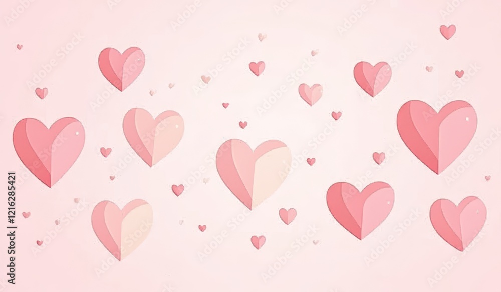 Floating Pink Hearts Romantic Background Design Floating Pink Hearts Romantic Background Design
