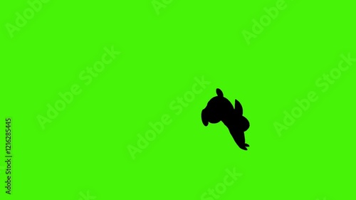 Cute bunny hop silhouette animation on green background. Concept of cartoon, animal, easter, and wildlife.