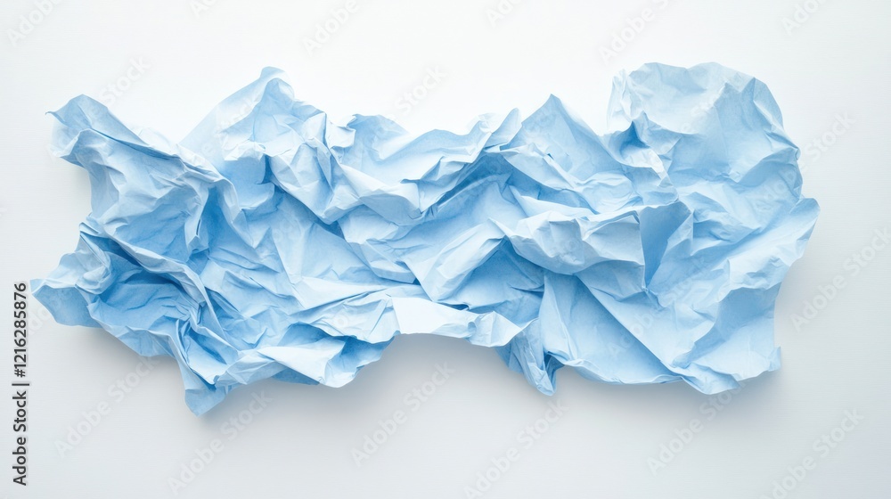 Fototapeta premium Crumpled light blue paper background with visible folds and texture, adding a rustic and authentic look, on solid white background.