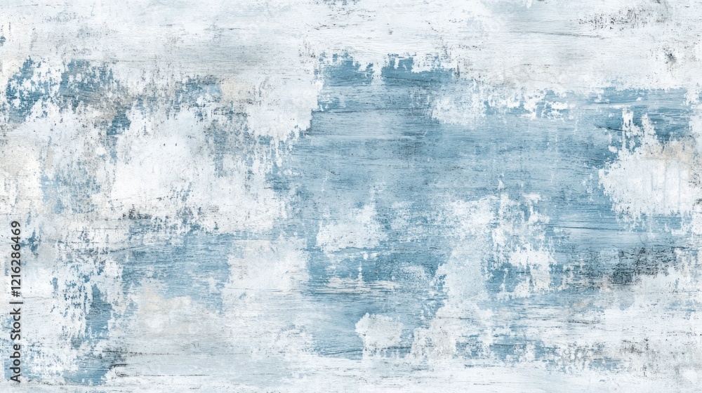 Obraz premium Distressed light blue wood texture with peeling paint and aged details, offering a rustic and vintage appeal, on solid white background.