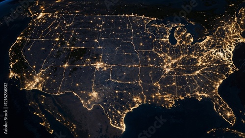 United States Illuminated at Night from Space View