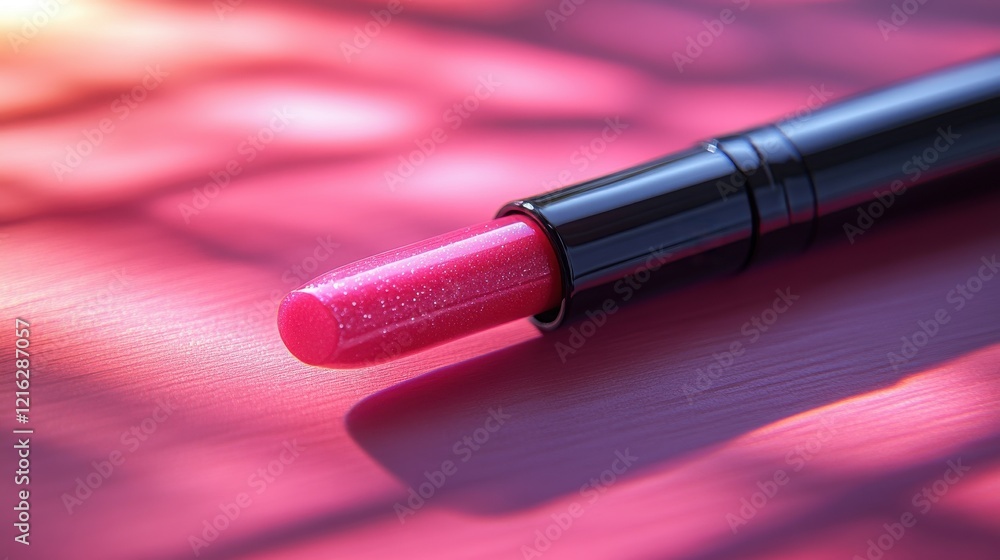 Vibrant Pink Lipstick with Sparkle on a Soft Background Vibrant Pink Lipstick with Sparkle on a Soft Background