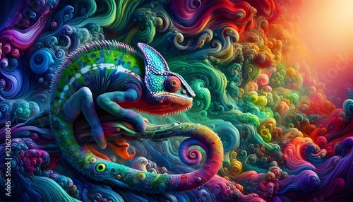 Wallpaper Mural A chameleon with vibrant, unexpected colors blending into a surreal background, symbolizing abnormality in nature Torontodigital.ca