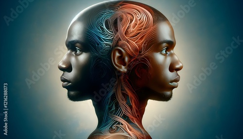 A person with two faces, one looking forward and the other backward, symbolizing an abnormality of the mind