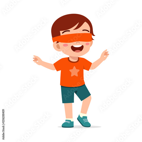 little kid blindfolded for playing hide and seek
