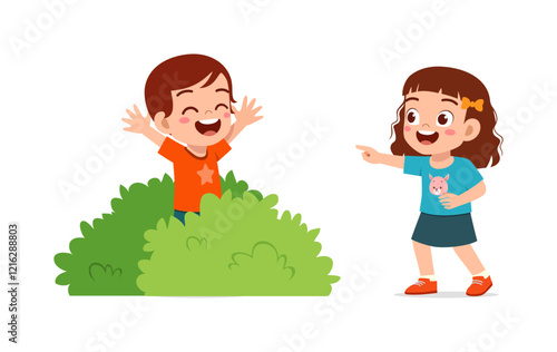 little kid play hide and seek with friend and feel happy