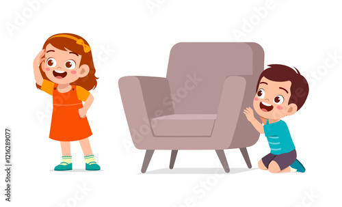 little kid play hide and seek with friend and feel happy