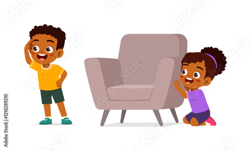 little kid play hide and seek with friend and feel happy