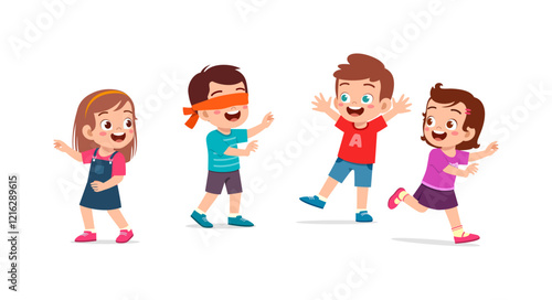 little kid play hide and seek with friend and feel happy