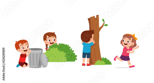 little kid play hide and seek with friend and feel happy