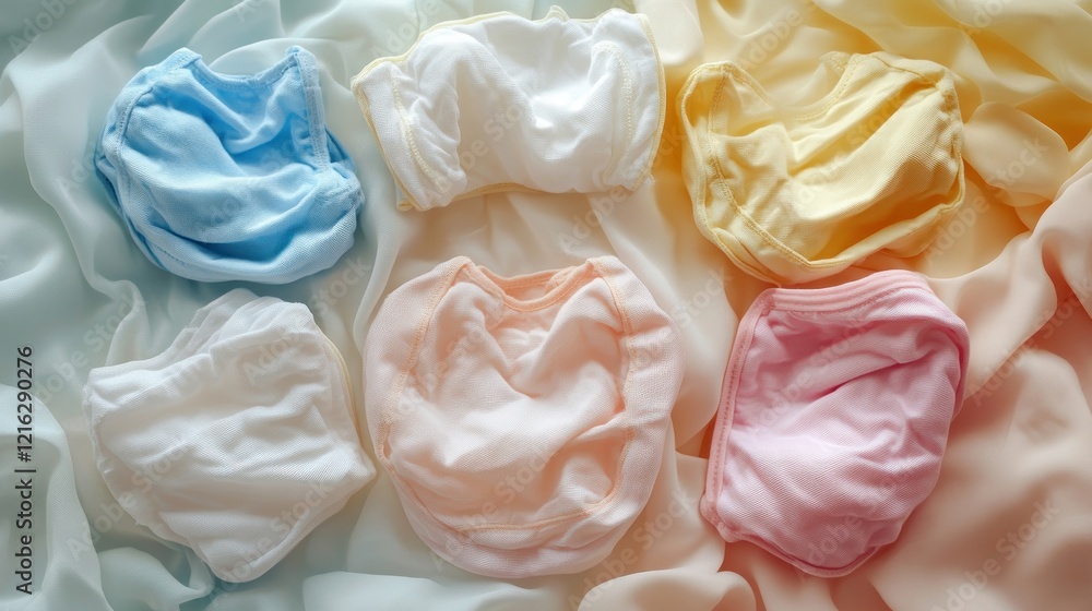 Pastel baby cloth diapers on fabric Pastel baby cloth diapers on fabric