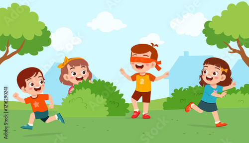 little kid play hide and seek with friend and feel happy