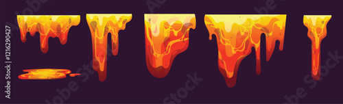 Lava melting set vector design, lava eruption element