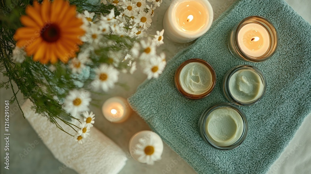 Relaxing Spa Day: Candles, Creams, and Flowers Relaxing Spa Day: Candles, Creams, and Flowers