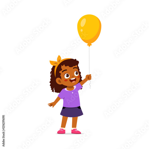 little kid holding balloon and feeling happy