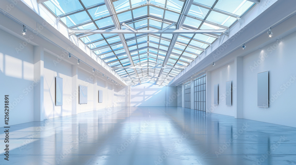 Modern Empty Gallery Space with Skylight Modern Empty Gallery Space with Skylight