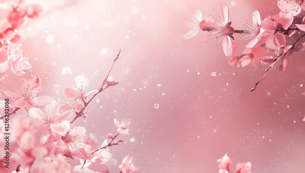 Photo of a pink background with peach blossoms on the left side, creating an elegant and festive atmosphere for Mother's Day or springtime events. Web banner with copy space Photo of a pink background with peach blossoms on the left side, creating an elegant and festive atmosphere for Mother's Day or springtime events. Web banner with copy space