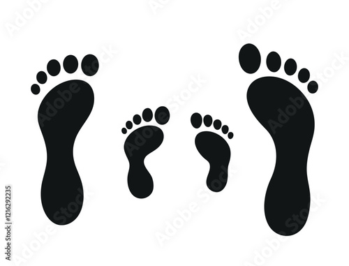 Simple foot prints of a parent and child vector illustration, family footprint vector