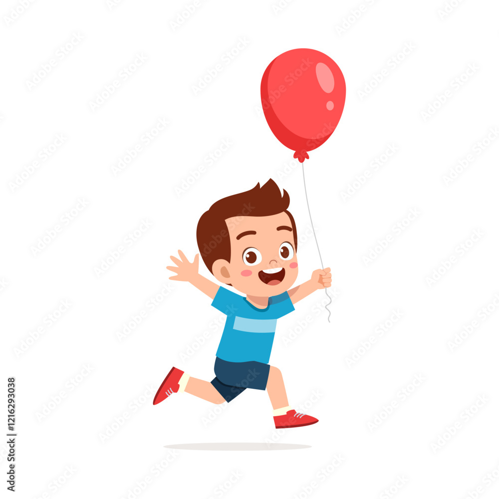 little kid holding balloon and feeling happy little kid holding balloon and feeling happy