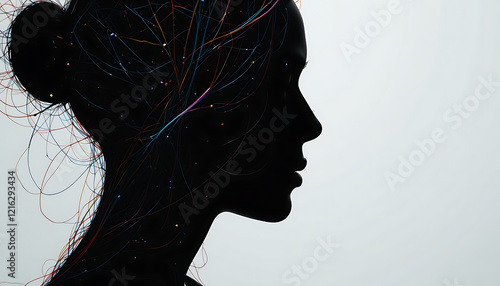 An abstract representation of human connection using colorful threads intertwining to form a silhouette of two faces.