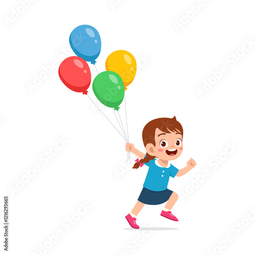 little kid holding balloon and feeling happy