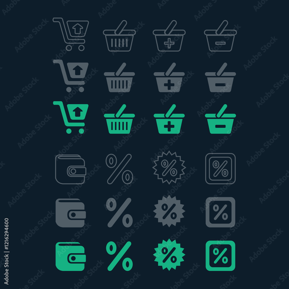 Shopping Basket, add, offers and Discount icon Vector Background Shopping Basket, add, offers and Discount icon Vector Background