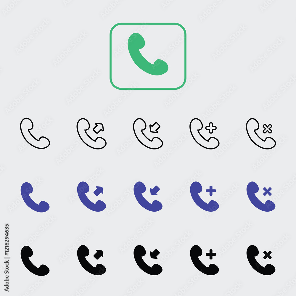 Fototapeta premium Call, Incoming Call, Cut call and add call icon set Vector Background