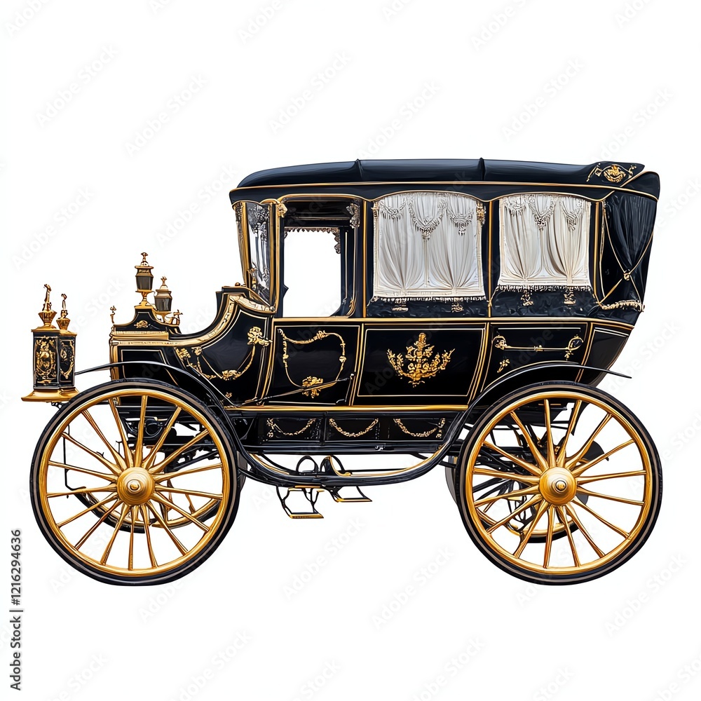 Elegant royal carriage with intricate details, isolated on a white background. Elegant royal carriage with intricate details, isolated on a white background.