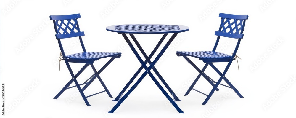 Foldable bistro set in vibrant cobalt blue for a Mediterranean touch Foldable bistro set in vibrant cobalt blue for a Mediterranean touch