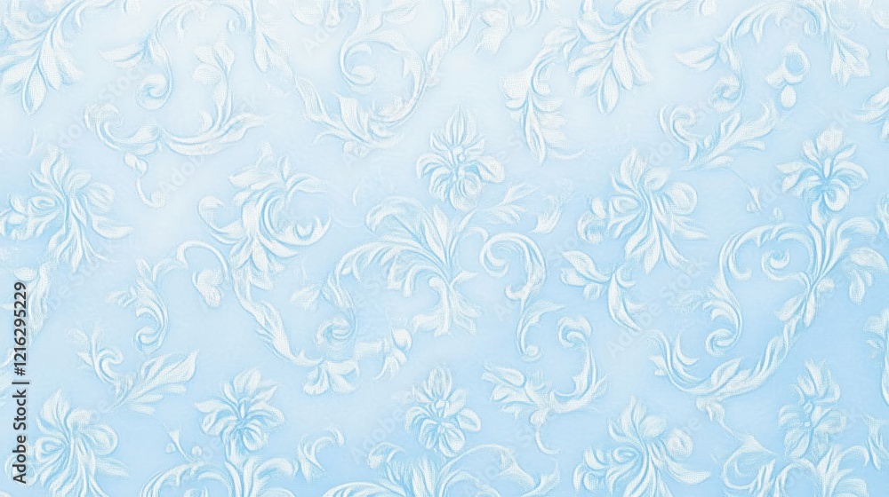 Fototapeta premium Light blue wallpaper with subtle floral or geometric patterns, perfect for digital or print designs, on solid white background.