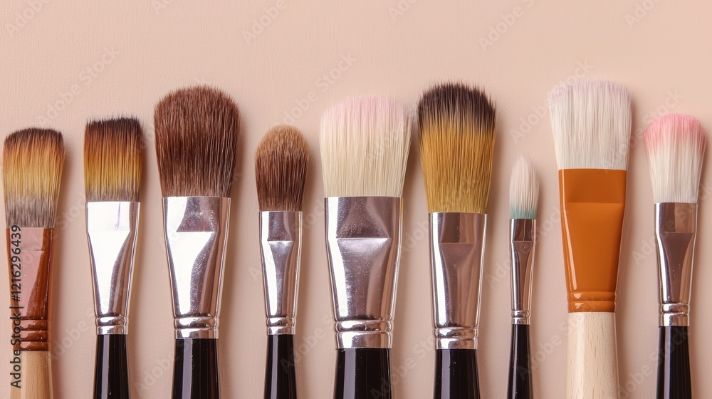 Fototapeta premium A Row of Diverse Paintbrushes on Neutral Background