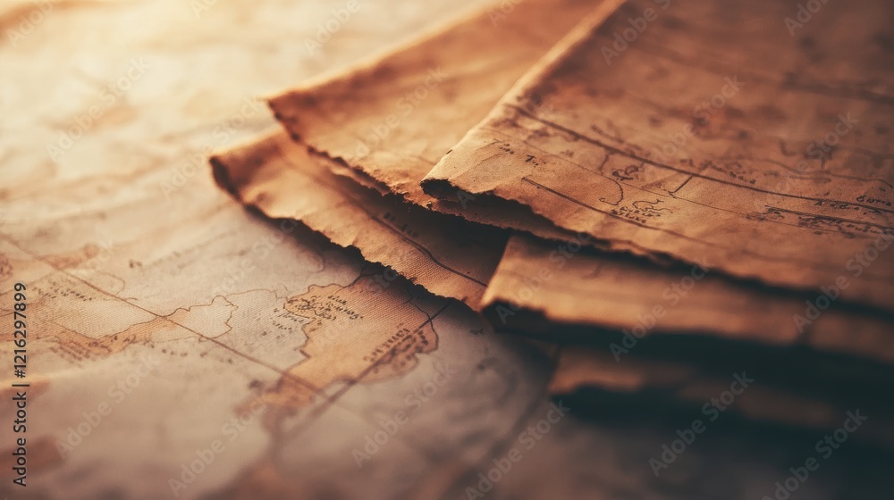 Naklejka premium Aged Maps Exploring Historys Pathways and Adventures