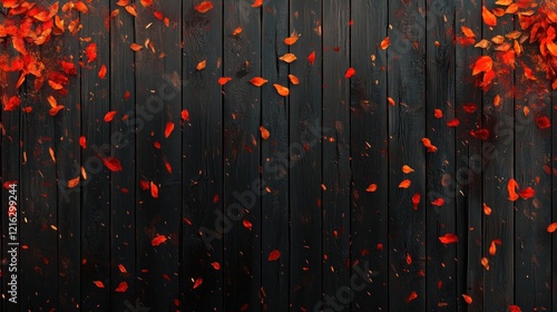 Autumn Leaves Falling on Wooden Background photo