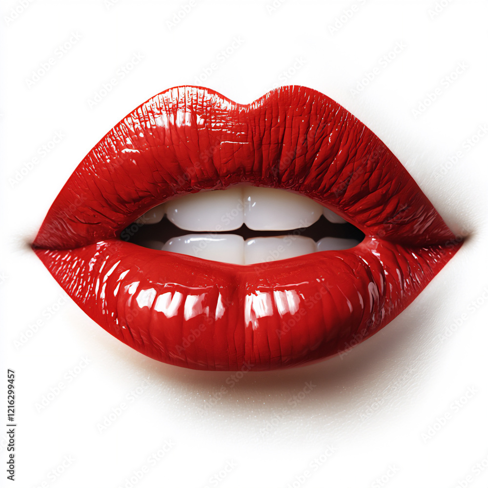 Obraz premium red lips border, isolated on white background