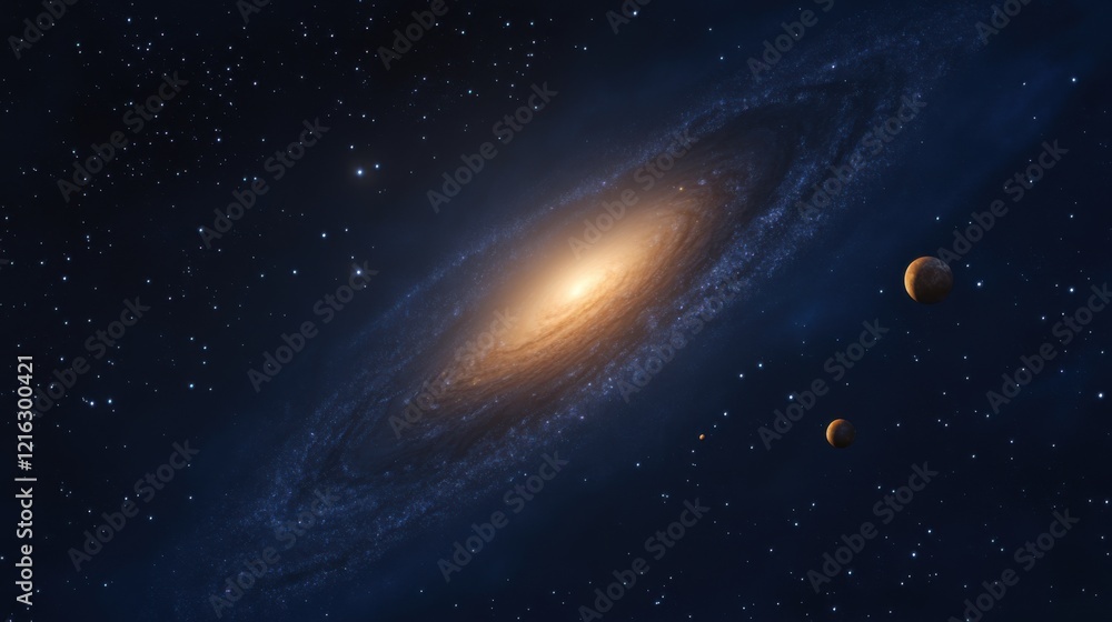 Naklejka premium Cosmic Spiral Galaxy and Planets