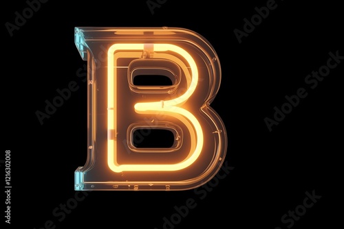 neon light letter B on black background