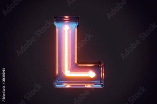 neon light letter L on black background