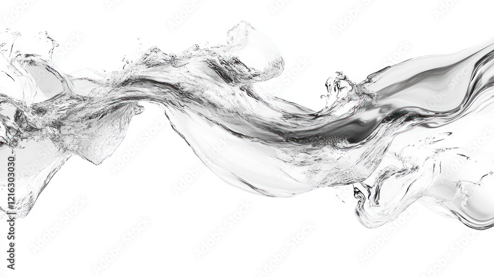 Water wave in motion, creating an elegant splash pattern, on solid white background, single object. Water wave in motion, creating an elegant splash pattern, on solid white background, single object.
