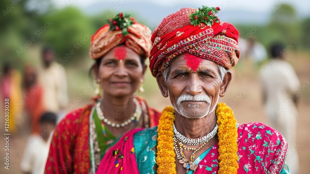 Fototapeta premium Elderly Couple in Traditional Festive Attire