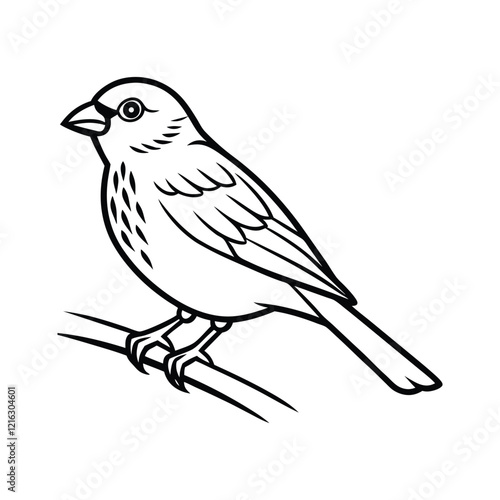 Minimalist Canaries Bird On Branch Vector Illustration